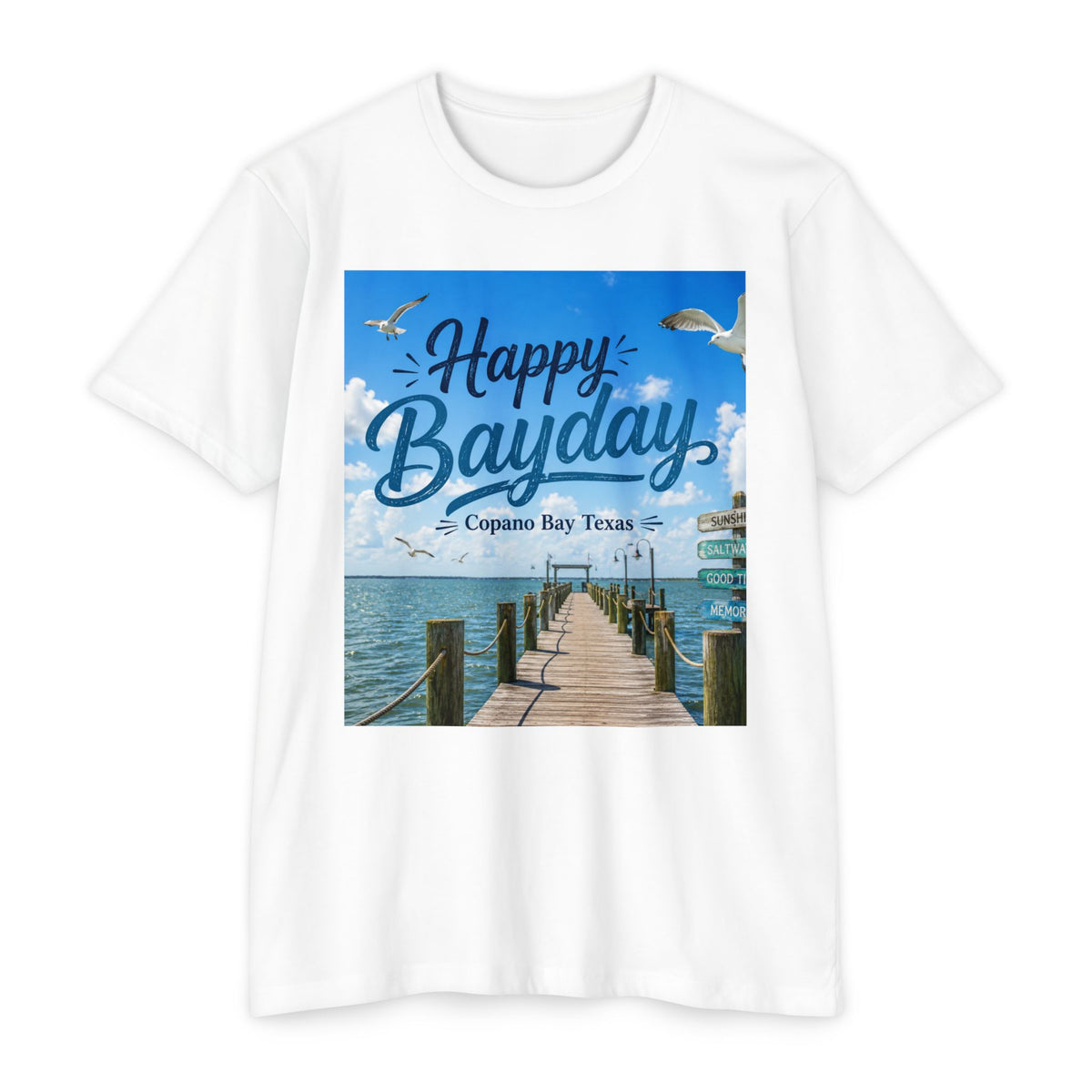 Happy Bayday Dock T-Shirt — Corpus Bay Texas Seaside Vacation Tee